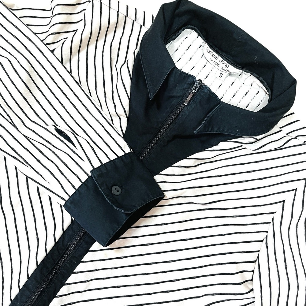 Samuel Dong Dons Collection Blouse Womens S Full Zip Collared Shirt 3/4 Sleeve